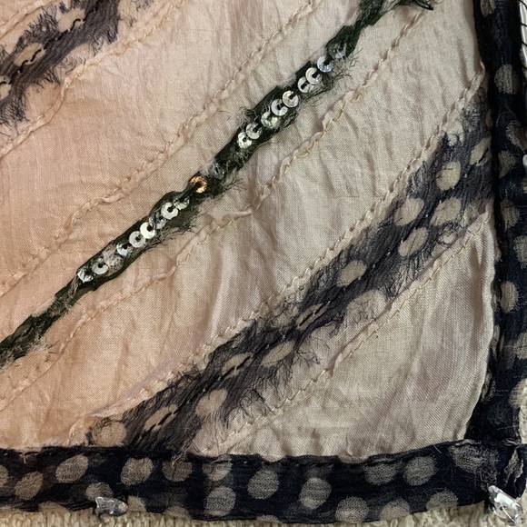 Embellished Indian silk scarf adorned with clear beads and tiny silver sequins. - Picture 8 of 9